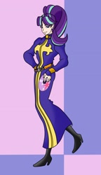 Size: 1760x3064 | Tagged: safe, artist:urusee584, character:starlight glimmer, species:human, clothing, cutie mark, disc, enrico pucci, hilarious in hindsight, humanized, implied twilight sparkle, jojo pose, jojo's bizarre adventure, stand, stand disc, stone ocean, uniform, whitesnake