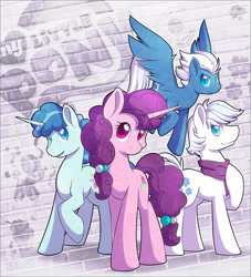 Size: 900x990 | Tagged: safe, artist:skyheavens, character:double diamond, character:night glider, character:party favor, character:sugar belle, episode:the cutie map, g4, my little pony: friendship is magic, backwards cutie mark, clothing, equal four, scarf