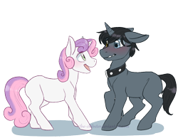 Size: 900x700 | Tagged: safe, artist:the-chibster, character:sweetie belle, oc, oc:dusk, female, male, shipping, straight