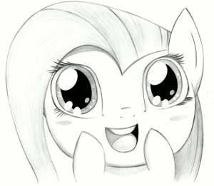 Size: 300x261 | Tagged: safe, artist:flutterstormreturns, character:fluttershy, amazed, animated, blush sticker, blushing, bust, cute, eye shimmer, female, gif, gravity falls, looking at you, monochrome, reaction image, shyabetes, smiling, solo, soos and the real girl, sparkles