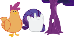 Size: 3072x1920 | Tagged: safe, artist:lazypixel, character:fluttershy, character:rarity, character:scootaloo, species:bird, species:chicken, birdified, dendrification, fluttertree, marshmallow, rarity is a marshmallow, recolor, scootachicken, simple background, species swap, transparent background