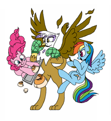 Size: 1280x1400 | Tagged: safe, artist:miracle32, character:gilda, character:pinkie pie, character:rainbow dash, species:griffon, episode:the lost treasure of griffonstone, g4, my little pony: friendship is magic, griffon scone, scone