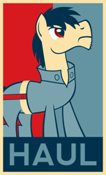 Size: 510x837 | Tagged: safe, artist:pacificgreen, species:earth pony, species:pony, ask, ask haul-it harry, delivery pony, haul-it harry, hope poster, tumblr