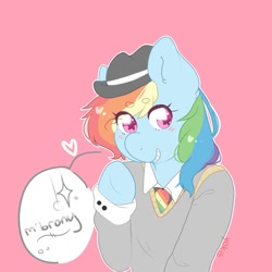 Size: 894x894 | Tagged: safe, artist:misocosmis, character:rainbow dash, brony, clothing, hat, m'lady, trilby