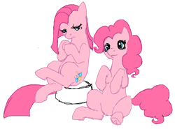 Size: 847x627 | Tagged: safe, artist:cabyowl, character:pinkamena diane pie, character:pinkie pie, species:earth pony, species:pony, duality, female, mare, simple background, sitting, solo, white background