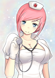Size: 620x877 | Tagged: safe, artist:piripaints, character:nurse redheart, species:human, breasts, busty nurse redheart, cleavage, female, humanized, solo, stethoscope
