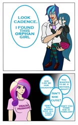 Size: 824x1332 | Tagged: safe, artist:urusee584, character:princess cadance, character:queen chrysalis, character:shining armor, oc, species:human, angry, cadance is not amused, comic, dialogue, disguise, humanized, implied infidelity, implied offspring, implied pregnancy, it's a trap, meme, oblivious, shining armor is a goddamn moron, this will end in a night on the couch, this will end in divorce