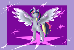 Size: 6000x4000 | Tagged: safe, artist:wilshirewolf, character:derpy hooves, character:twilight sparkle, character:twilight sparkle (alicorn), species:alicorn, species:pony, episode:scare master, g4, my little pony: friendship is magic, absurd resolution, alicorn costume, clothing, costume, derpicorn, disguise, fake horn, fake wings, female, nightmare night costume, race swap, smiling, solo, spread wings, that was fast, toilet paper roll, toilet paper roll horn, twilight muffins, twilight sparkle costume, wig, wings