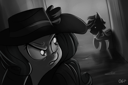 Size: 1000x667 | Tagged: safe, artist:tadashi--kun, character:rarity, character:wind rider, episode:rarity investigates, g4, my little pony: friendship is magic, detective rarity, grayscale, monochrome