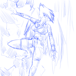 Size: 1280x1280 | Tagged: safe, artist:cladz, oc, oc only, oc:ginger feathershy, species:anthro, species:griffon, clothing, cosplay, costume, lara croft, monochrome, rock climbing, shorts, solo, tank top, tomb raider