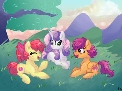 Size: 1024x768 | Tagged: safe, artist:dreamscapevalley, character:apple bloom, character:scootaloo, character:sweetie belle, episode:crusaders of the lost mark, g4, my little pony: friendship is magic, cutie mark, cutie mark crusaders, older, older apple bloom, older cmc, older scootaloo, older sweetie belle, teenager, the cmc's cutie marks