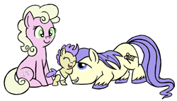 Size: 664x380 | Tagged: safe, artist:darlimondoll, character:cream puff, character:millie, character:shortround, species:earth pony, species:pony, baby, baby pony, colored hooves, family, female, filly, male, mare, shetland pony, simple background, stallion, trio, white background