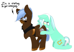 Size: 1585x1117 | Tagged: safe, artist:lucky-jacky, character:lyra heartstrings, oc, oc:any pony, species:earth pony, species:pony, species:unicorn, annoyed, butthug, clothing, crazy face, cutie mark, dialogue, drool, eyes on the prize, faec, female, frown, glare, glasses, grin, hand, hooves, horn, hug, kneeling, lineless, looking at you, male, mare, no pupils, open mouth, pair, shirt, simple background, smiling, squee, stallion, that pony sure does love hands, transparent background, unamused, wide eyes