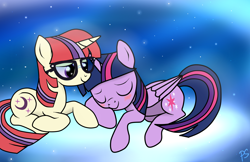 Size: 1580x1024 | Tagged: safe, artist:pinkamenascratch, character:moondancer, character:twilight sparkle, character:twilight sparkle (alicorn), species:alicorn, species:pony, ship:twidancer, female, lesbian, mare, shipping