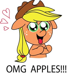 Size: 519x581 | Tagged: safe, artist:chibi-cat-girl101, artist:pinkamena-chan, character:applejack, apple, female, floppy ears, heart, solo, that pony sure does love apples, tongue out, wide eyes