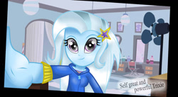Size: 1024x563 | Tagged: safe, artist:nevera573, character:trixie, my little pony:equestria girls, female, selfie, solo