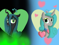 Size: 1024x768 | Tagged: safe, artist:nevera573, character:queen chrysalis, duality, reversalis