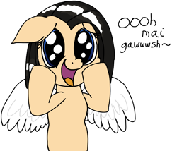 Size: 1400x1200 | Tagged: safe, artist:baratus93, oc, oc only, oc:sky weaver, species:pegasus, species:pony, dialogue, reaction image, simple background, smiling, squee, transparent background