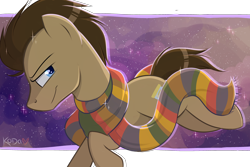 Size: 3000x2000 | Tagged: safe, artist:kodabomb, character:doctor whooves, character:time turner, species:pony, clothing, fourth doctor's scarf, male, scarf, solo, stallion
