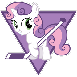 Size: 1064x1064 | Tagged: safe, artist:lyraheartstrngs, character:sweetie belle, female, hockey, hockey stick, logo, logo parody, nhl, pittsburgh penguins, solo
