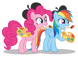 Size: 10000x7269 | Tagged: safe, artist:gratlofatic, character:pinkie pie, character:rainbow dash, species:earth pony, species:pegasus, species:pony, episode:griffon the brush-off, g4, my little pony: friendship is magic, absurd resolution, artist, brush, duo, female, mare, mouth hold, paintbrush, painting, palette, simple background, transparent background, vector