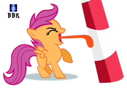 Size: 800x558 | Tagged: safe, artist:bb-k, character:scootaloo, episode:hearth's warming eve, g4, my little pony: friendship is magic, 8 foot candy cane, candy cane, female, licking, simple background, solo, stuck, tongue out, tongue stuck to pole, transparent background, vector