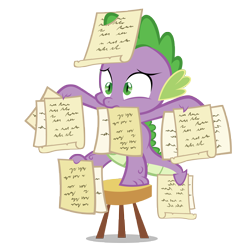 Size: 7924x7924 | Tagged: safe, artist:gratlofatic, character:spike, species:dragon, absurd resolution, male, mouth hold, note, simple background, solo, stool, transparent background, vector