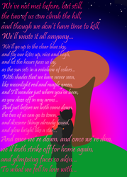 Size: 1500x2100 | Tagged: safe, artist:the claud, oc, oc only, claud thinks he's a poet, implied drug use, implied sex, lineless, love, oc x oc, poem, poetry, shipping, silhouette, sunset, text, valentine's day