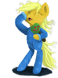 Size: 2400x3200 | Tagged: safe, artist:frenkieart, character:applejack, character:bloomberg, species:pony, apple tree, bipedal, female, footed sleeper, plushie, solo, yawn