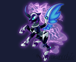 Size: 1217x986 | Tagged: safe, artist:chickenwhite, character:nightmare moon, character:princess luna, android, female, flying, megamare x, solo