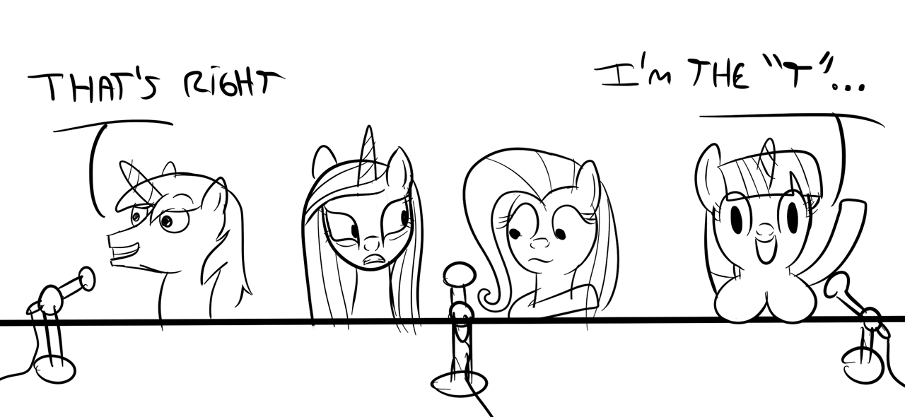 Size: 1280x590 | Tagged: safe, artist:smile, character:fluttershy, character:princess cadance, character:shining armor, character:twilight sparkle, andrea libman, andrew francis, animated, britt mckillip, canterlot gardens, parody, sketch, tara strong, that's right, va panel