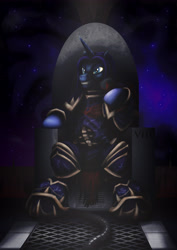 Size: 3508x4961 | Tagged: safe, artist:athos01, character:princess luna, absurd resolution, armor, crossover, female, grin, konrad curze, night lords, ponified, primarch, solo, throne, warhammer (game), warhammer 40k