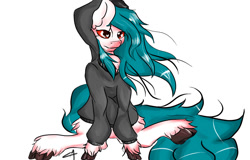 Size: 1200x768 | Tagged: safe, artist:rednorth, oc, oc only, oc:red-north, albino, clothing, commission info, hoodie, meta, simple background, solo, unshorn fetlocks, white background