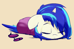 Size: 450x300 | Tagged: safe, artist:wavepon, character:dj pon-3, character:vinyl scratch, blanket, blanket burrito, cute, eyes closed, female, floppy ears, freckles, prone, simple background, sleeping, solo