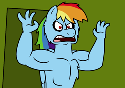 Size: 1304x925 | Tagged: safe, artist:alexeigribanov, character:rainbow dash, species:anthro, .mov, angry, female, muscles, rainbuff dash, solo, swag.mov