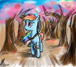 Size: 1698x1516 | Tagged: safe, artist:peperoger, character:rainbow dash, bandage, forest, sword