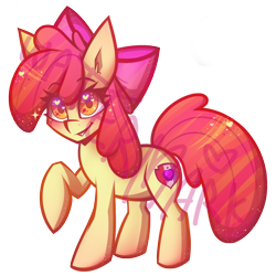 Size: 1000x1000 | Tagged: safe, artist:mimtii, character:apple bloom, cutie mark, ear fluff, female, simple background, solo, the cmc's cutie marks, transparent background, watermark