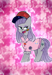 Size: 1720x2476 | Tagged: safe, artist:jodi sli, character:maud pie, species:pony, alternate hairstyle, balloon fight, bandage, clothing, cutie mark, digital art, earthbound, female, hat, keychain, pac-man, solo, text