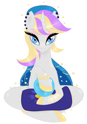 Size: 1400x2000 | Tagged: safe, artist:orcakisses, oc, oc only, oc:tealight, species:pony, species:unicorn, crystal ball, earring, looking at you, piercing, pillow, simple background, transparent background, vector
