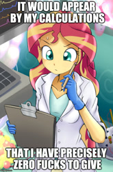 Size: 500x756 | Tagged: safe, artist:ryou14, edit, character:sunset shimmer, my little pony:equestria girls, female, image macro, math, meme, no fucks, solo, sunset the science gal, vulgar