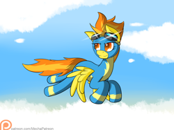 Size: 1280x960 | Tagged: safe, artist:mechanized515, character:spitfire, clothing, female, flying, goggles, patreon, patreon logo, solo, wonderbolts uniform