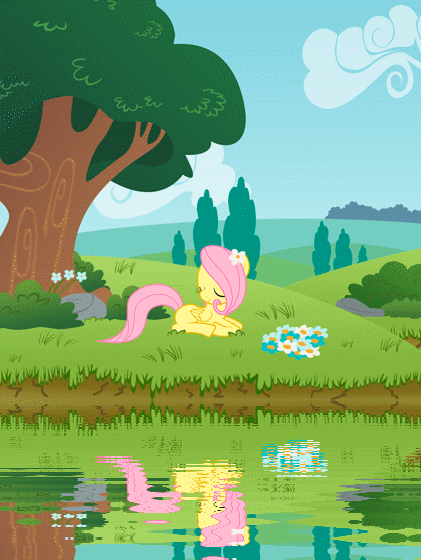 Size: 421x560 | Tagged: safe, artist:kennyklent, character:fluttershy, animated, cinemagraph, female, filly, reflection, scenery, water