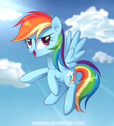 Size: 600x660 | Tagged: safe, artist:sevedie, character:rainbow dash, female, flying, smiling, solo