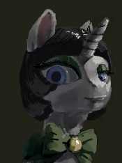 Size: 175x234 | Tagged: safe, artist:someschmoe, oc, oc only, oc:joyride, species:pony, species:unicorn, bow tie, color, colt quest, eyeshadow, female, flockmod, horn, mage, makeup, mantle, mare, picture for breezies, pimp, solo, uncanny valley