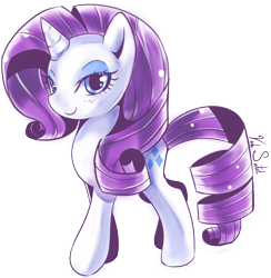 Size: 1054x1080 | Tagged: safe, artist:banzatou, character:rarity, species:pony, species:unicorn, blushing, cute, female, looking at you, mare, raribetes, signature, simple background, smiling, solo, transparent background