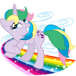 Size: 3000x3000 | Tagged: safe, artist:sunley, species:pony, species:unicorn, g1, g4, female, g1 to g4, generation leap, grin, mare, rainbow, simple background, smiling, solo, transparent background, windy (g1)