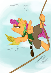 Size: 2409x3407 | Tagged: safe, artist:rannva, character:scootaloo, bandana, ear piercing, earring, female, high res, hoof blades, jewelry, piercing, pirate, rope, solo