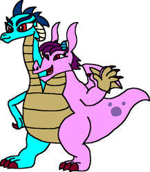 Size: 998x1152 | Tagged: safe, artist:blackrhinoranger, character:princess ember, character:prominence, species:dragon, conjoined, conjoined twins, devon and cornwall, dragon tales, fusion, multiple heads, not salmon, quest for camelot, two heads, two-headed dragon, wat, we have become one, wheezie, zak, zak and wheezie