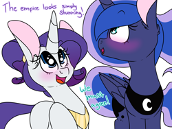 Size: 1280x960 | Tagged: safe, artist:korgikardigan, character:princess luna, character:rarity, species:pony, ship:rariluna, episode:testing testing 1-2-3, g4, my little pony: friendship is magic, clothing, cosplay, costume, female, impossibly large ears, lesbian, mare, shipping