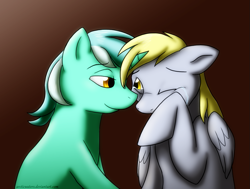 Size: 987x748 | Tagged: safe, artist:arcticwaters, character:derpy hooves, character:lyra heartstrings, species:pegasus, species:pony, species:unicorn, ship:lyraderp, female, lesbian, mare, shipping
